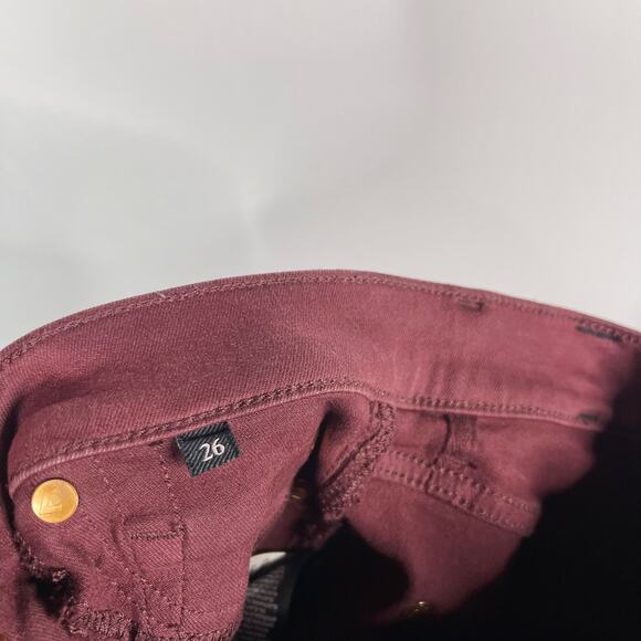 7 For All Mankind Womens 26 Red Burgundy High Waist Coated Ankle Skinny Jeans - Picture 8 of 12